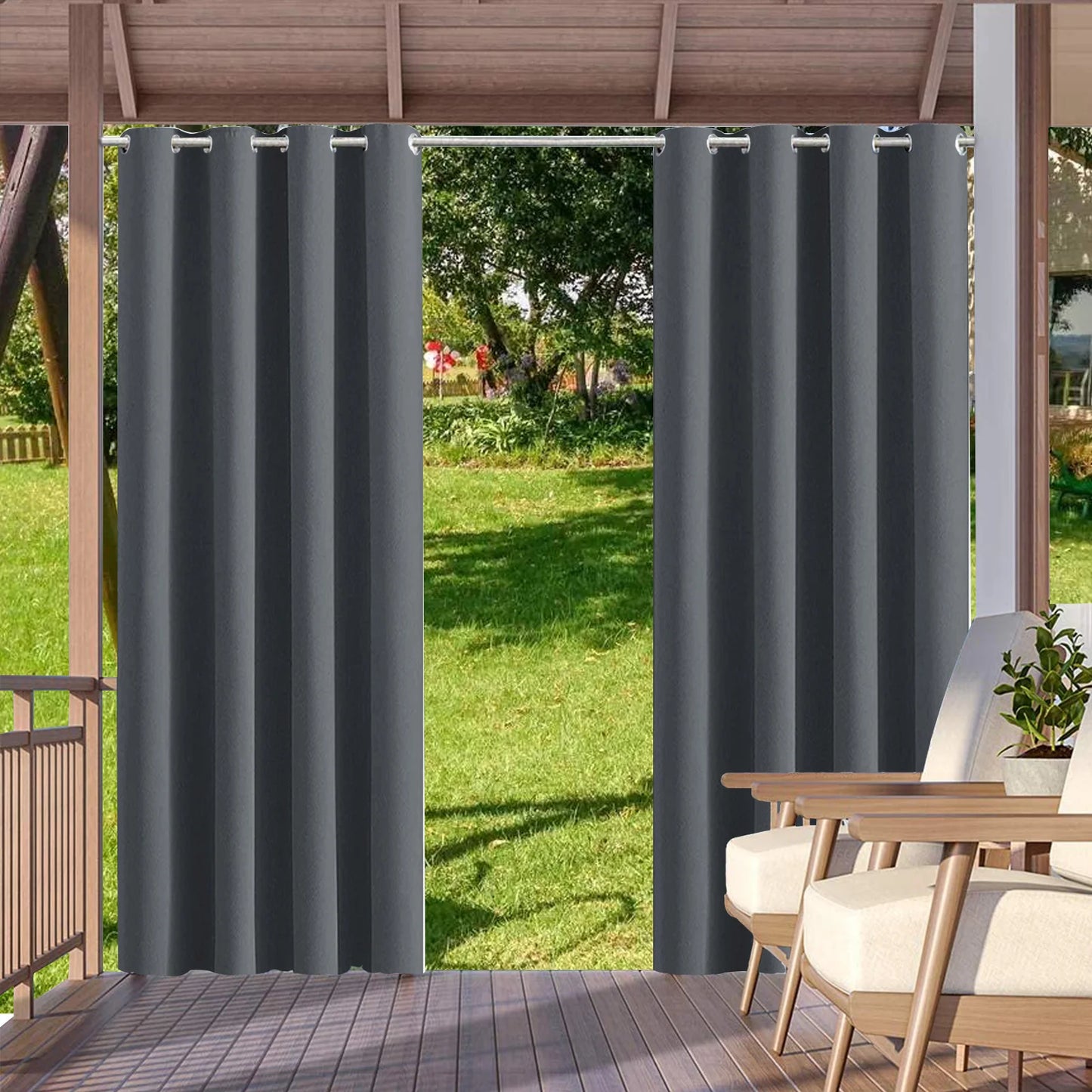 2pcs Indoor/Outdoor Waterproof Blackout Curtains