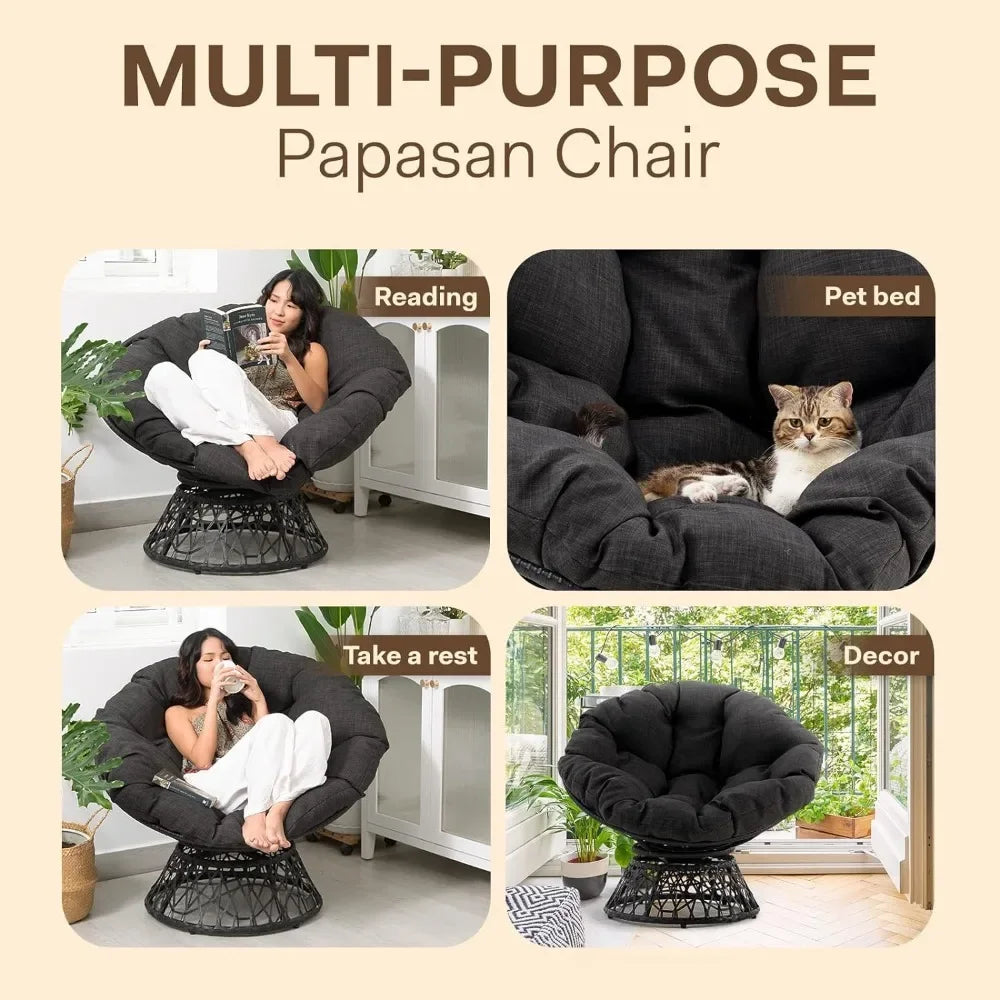 Wicker Papasan Chair 360 Degree Swivel f