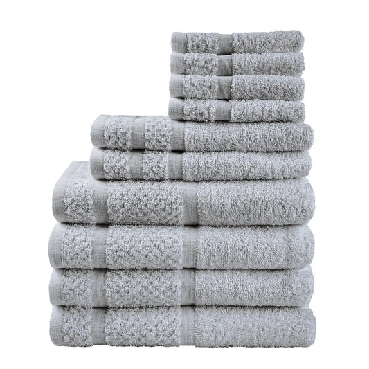 10 Piece Towel Set Grey w/Popcorn Texture