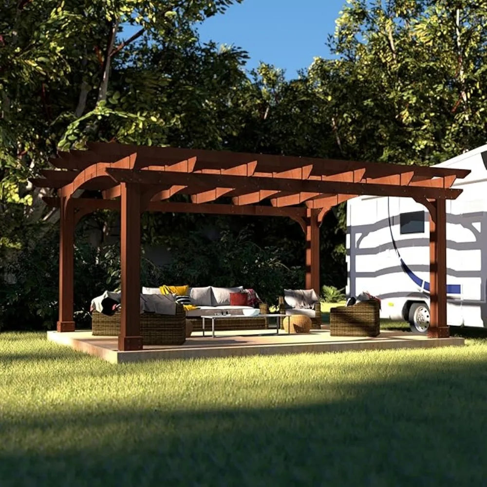 12 X14 FT Pergola, Cedar Wood with Curved Roof