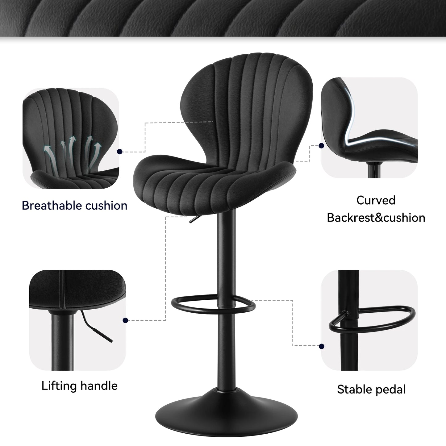 2 Pcs Set Backrest Bar Stools Luxury Modern