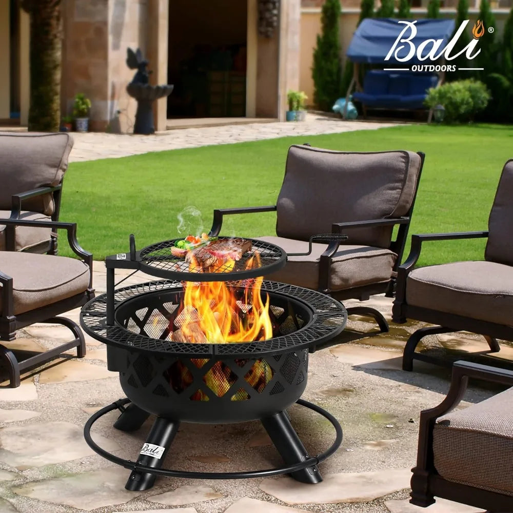 Wood Burning Fire Pit 32 w/Removable Cooking Grill, Black