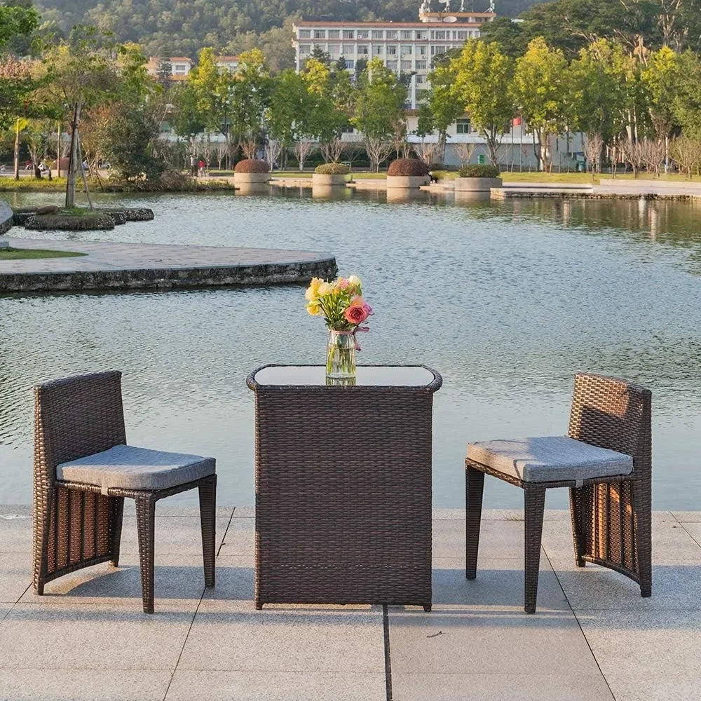 Bonnlo 3 PCS Wicker Outdoor Patio Bistro Set