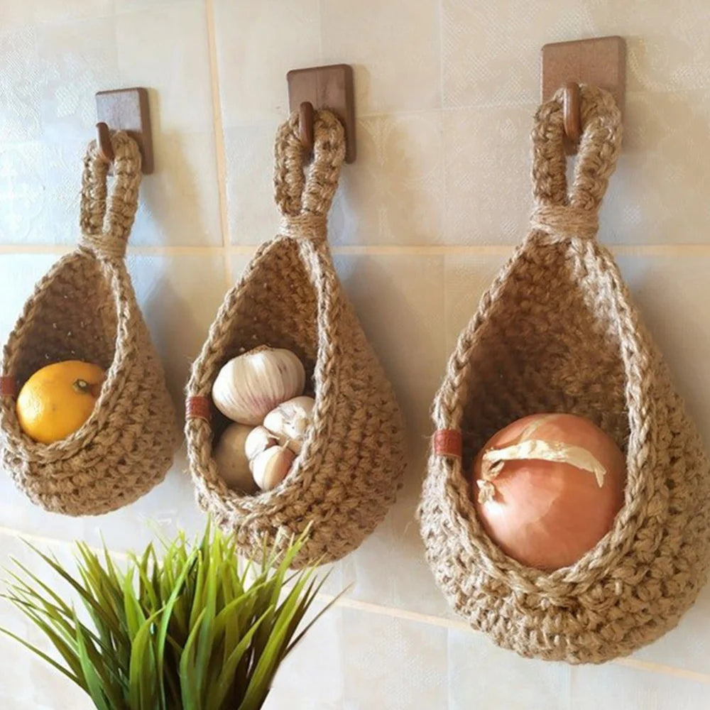 1PC Hanging Fruit Basket Boho Jute