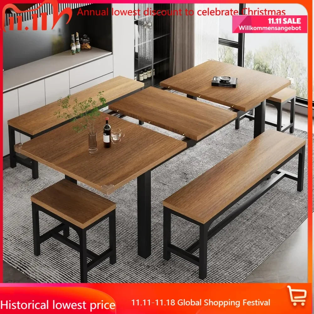 5-Piece Dining Table Set for 4-8 People, Extendable