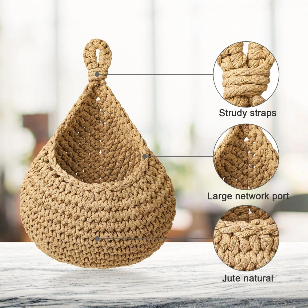 1PC Hanging Fruit Basket Boho Jute