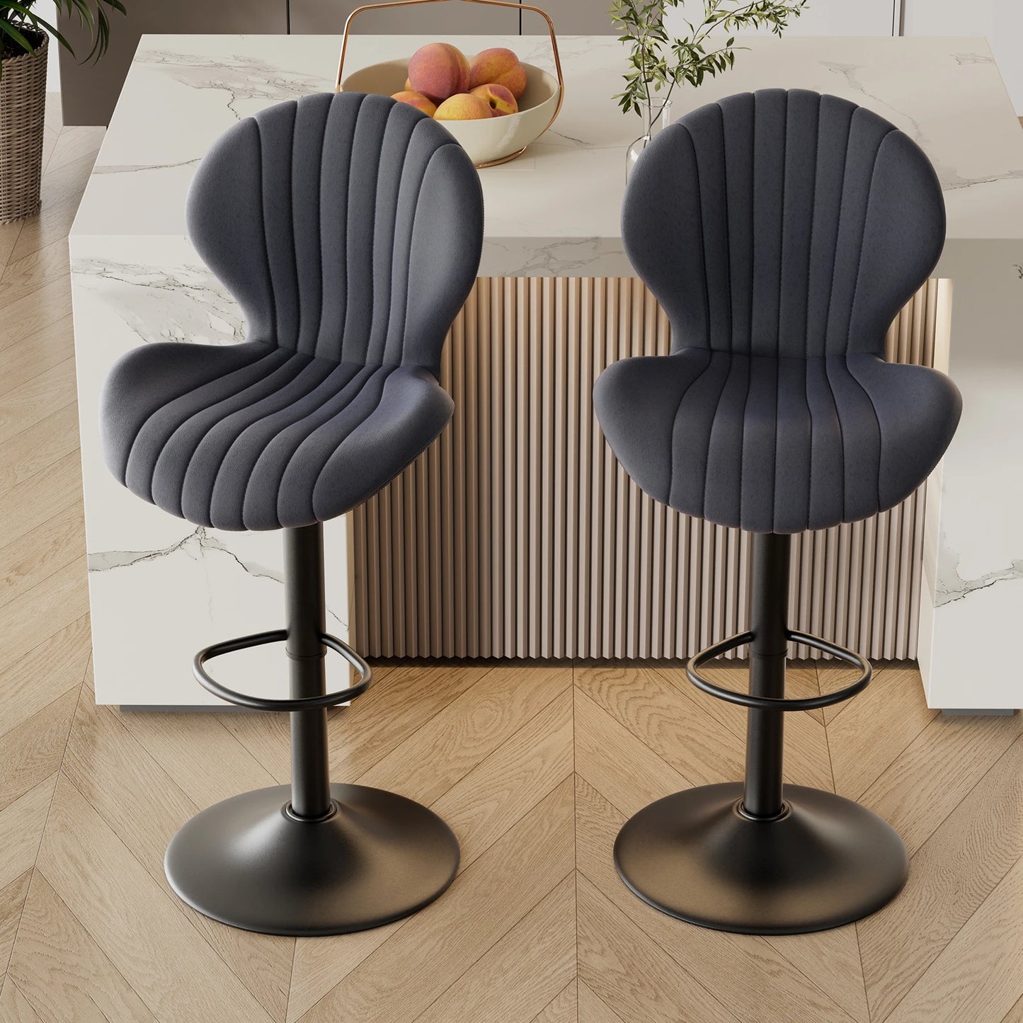 2 Pcs Set Backrest Bar Stools Luxury Modern