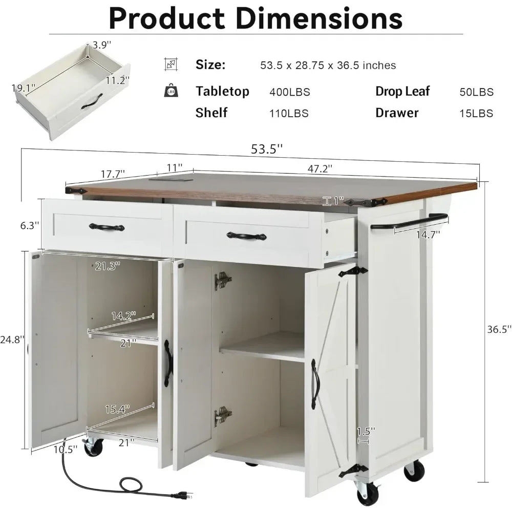 Rolling Kitchen Island w/Power Outlet