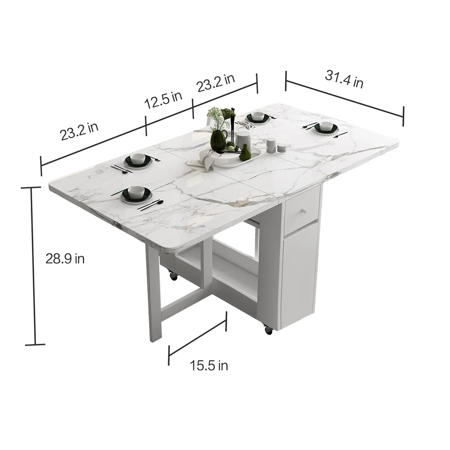 Dining Table with Storage Rack and 2 Drawers