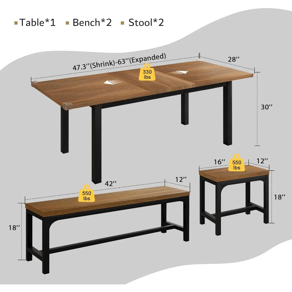 5-Piece Dining Table Set for 4-8 People, Extendable