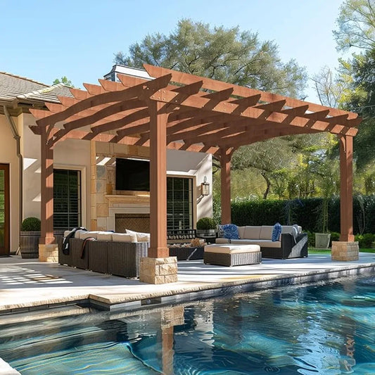 12 X14 FT Pergola, Cedar Wood with Curved Roof