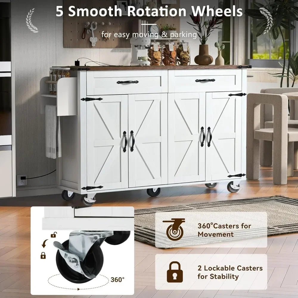 Rolling Kitchen Island w/Power Outlet