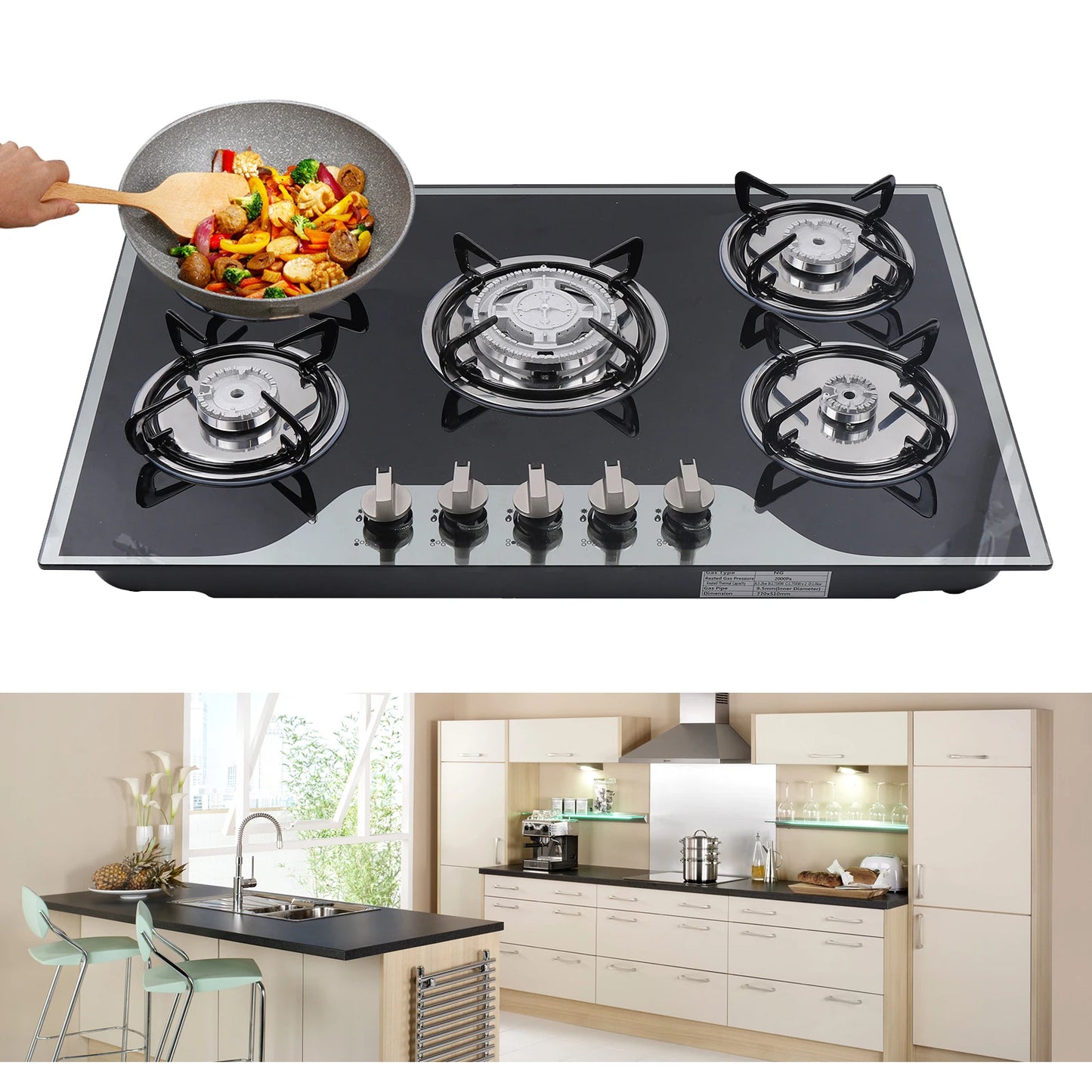 30.3" LPG/NG Gas COOKTOP Built-in 5Burner Stove