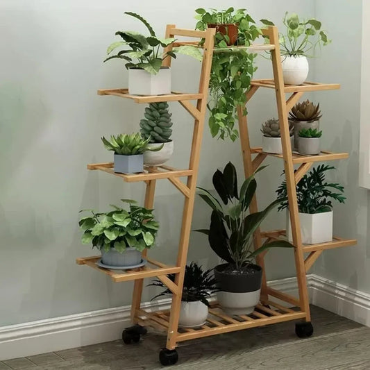 Bamboo Rolling Plant Stand 8 Tier