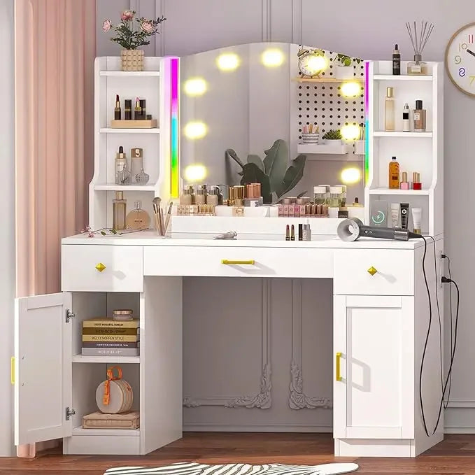 White Vanity Desk with Mirror