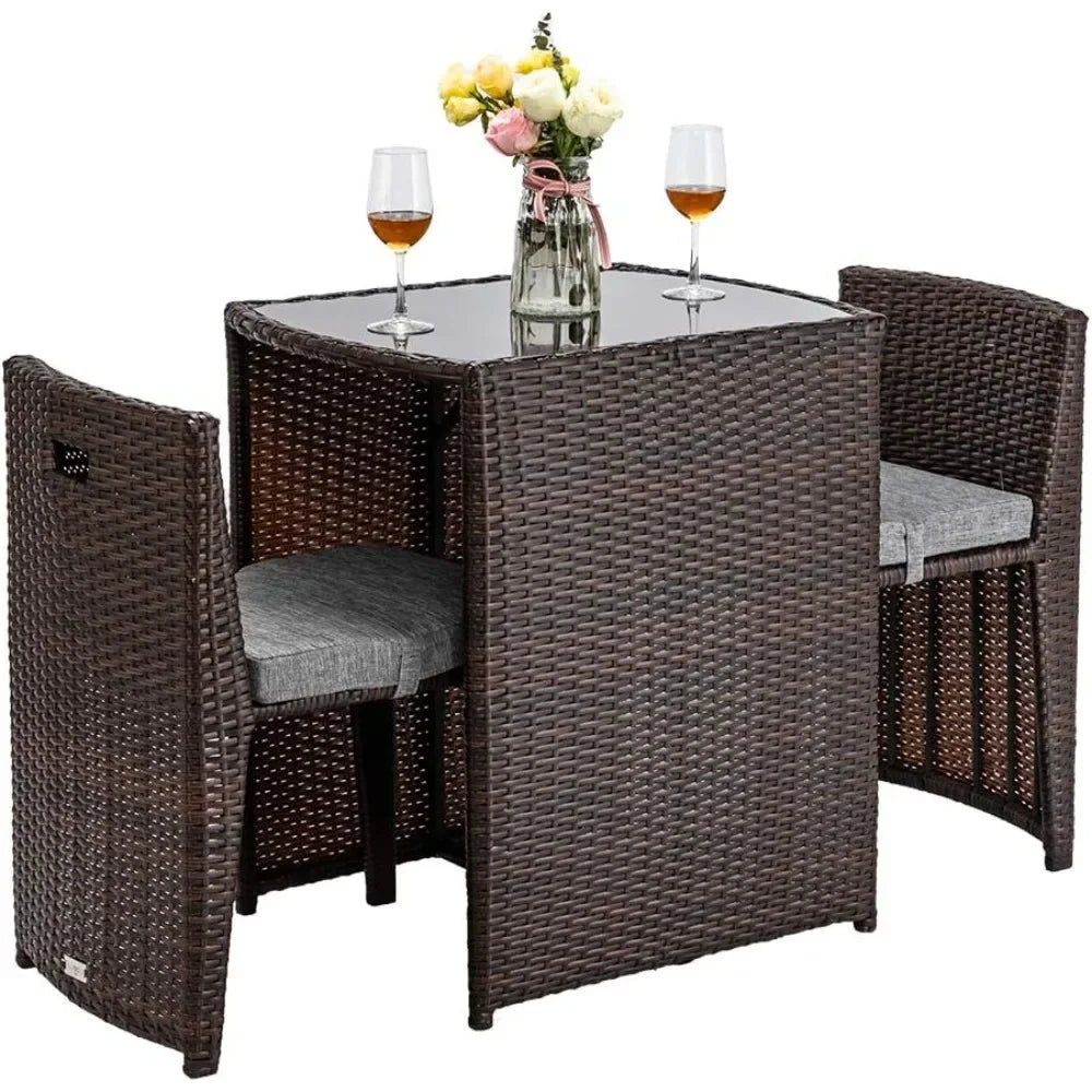 Bonnlo 3 PCS Wicker Outdoor Patio Bistro Set