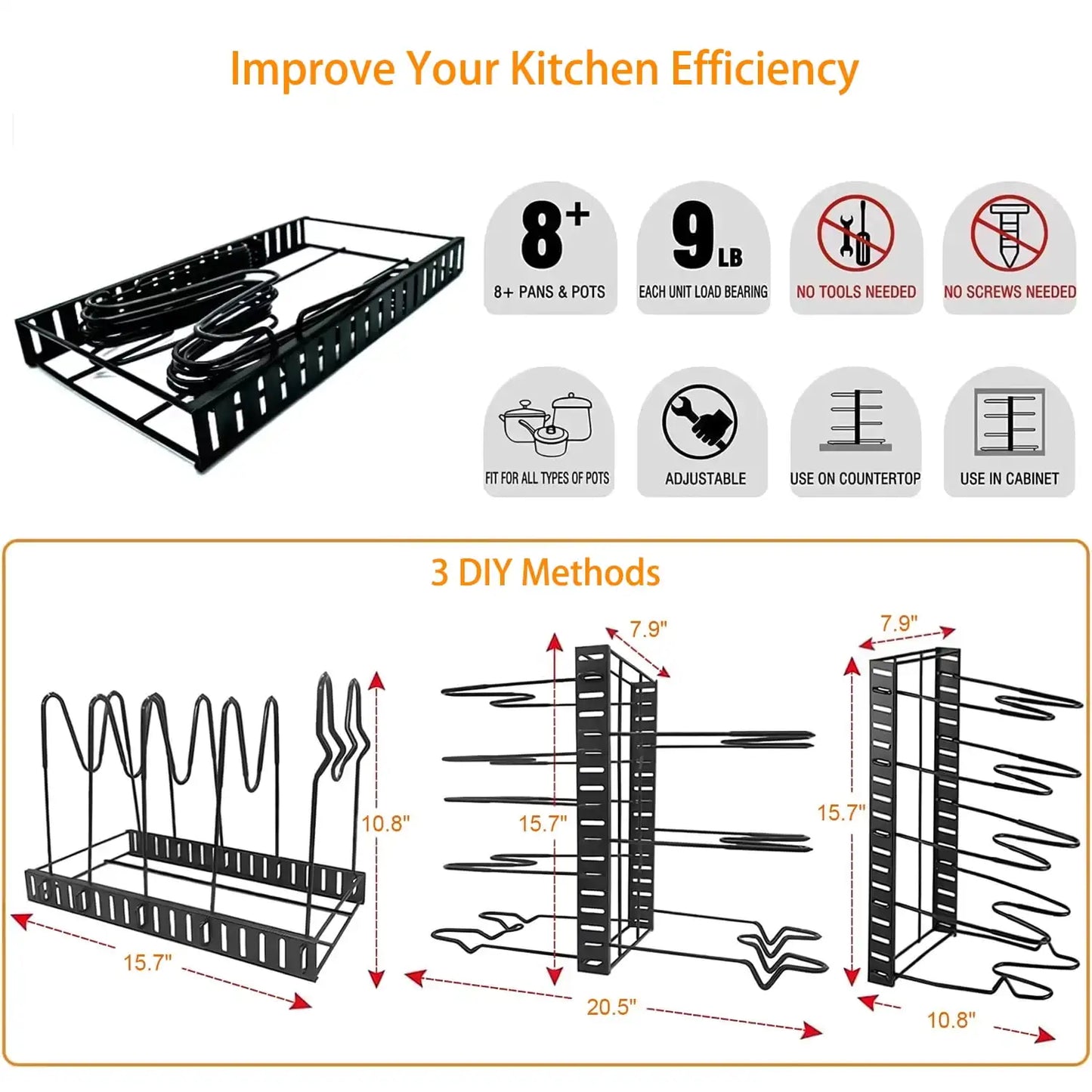 Pot Organizer Rack 8 Tiers