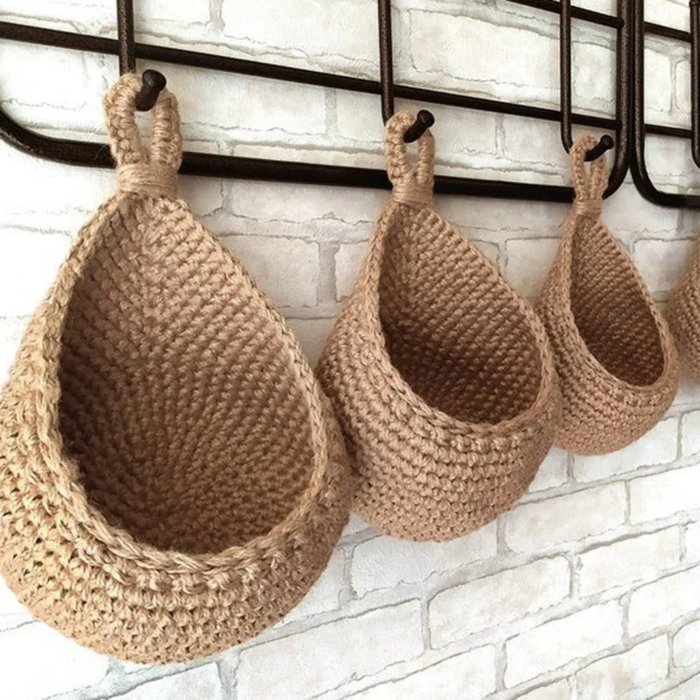 1PC Hanging Fruit Basket Boho Jute