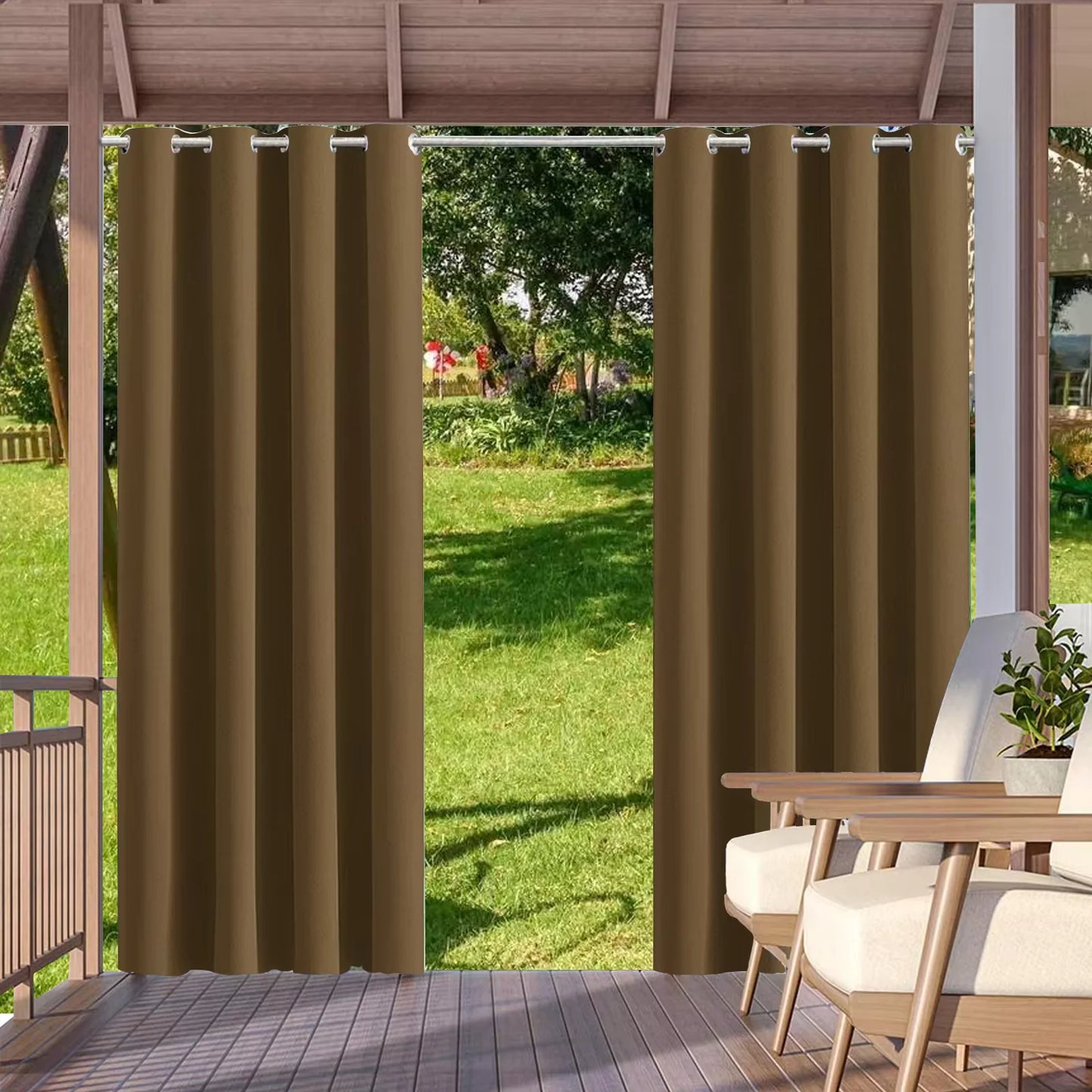 2pcs Indoor/Outdoor Waterproof Blackout Curtains