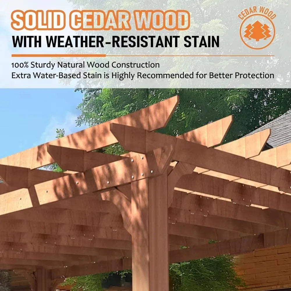 12 X14 FT Pergola, Cedar Wood with Curved Roof