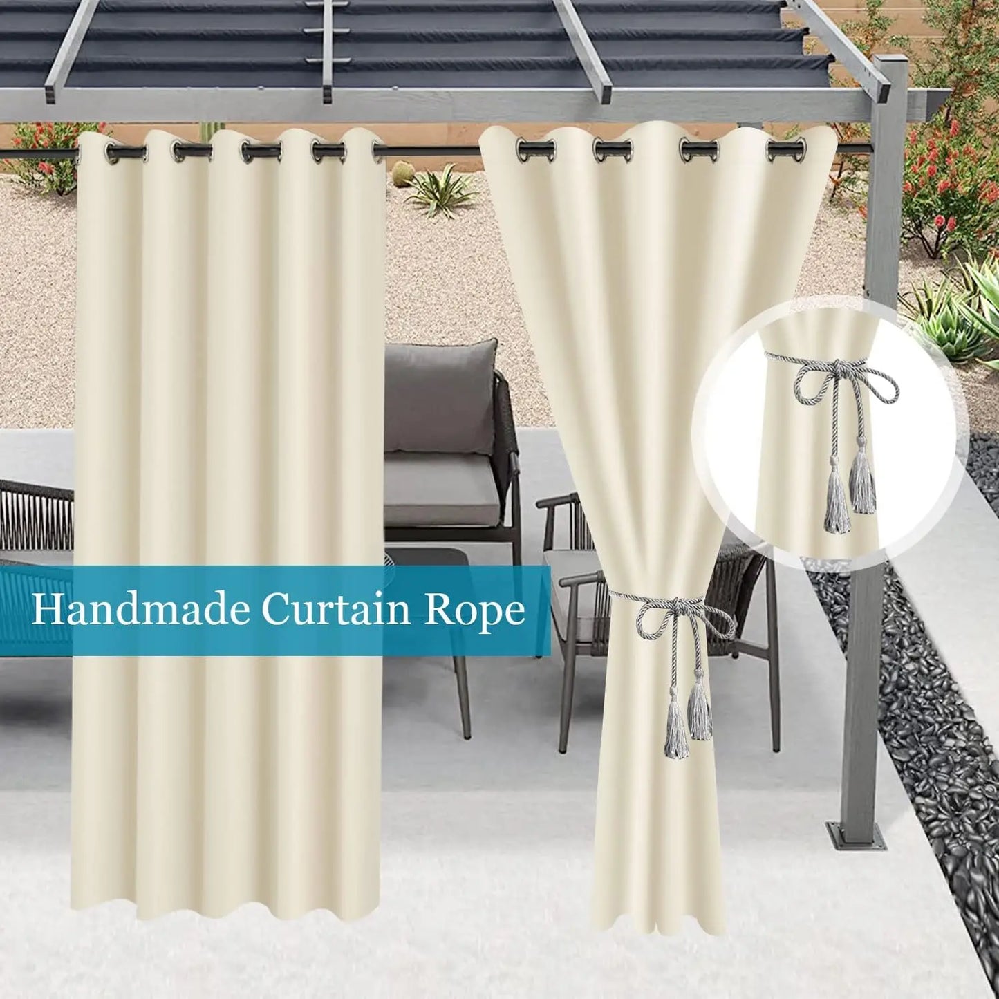 2pcs Indoor/Outdoor Waterproof Blackout Curtains