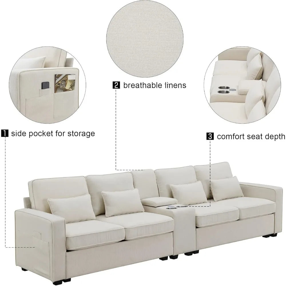 Upholstered Sectional Sofa with Console