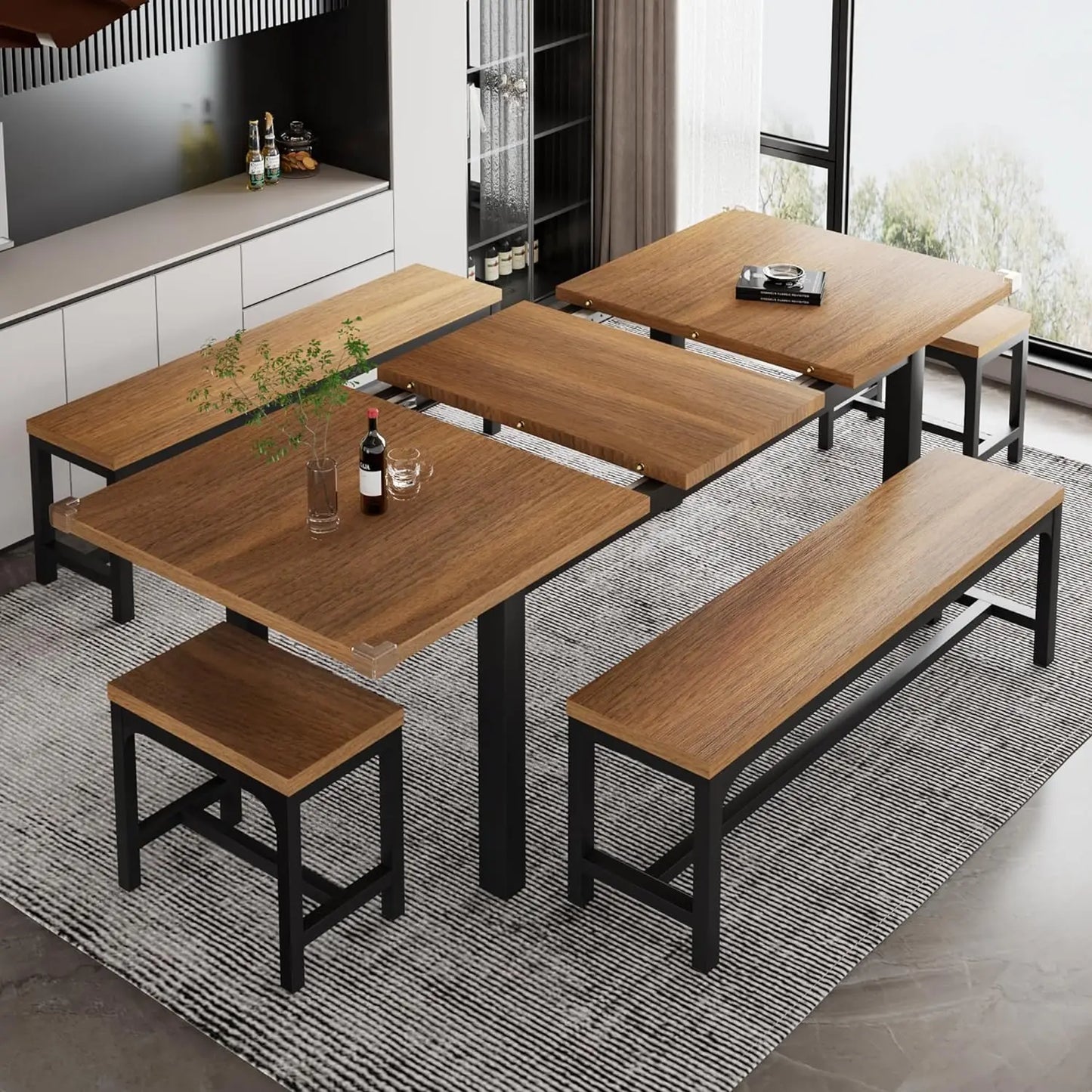 5-Piece Dining Table Set for 4-8 People, Extendable